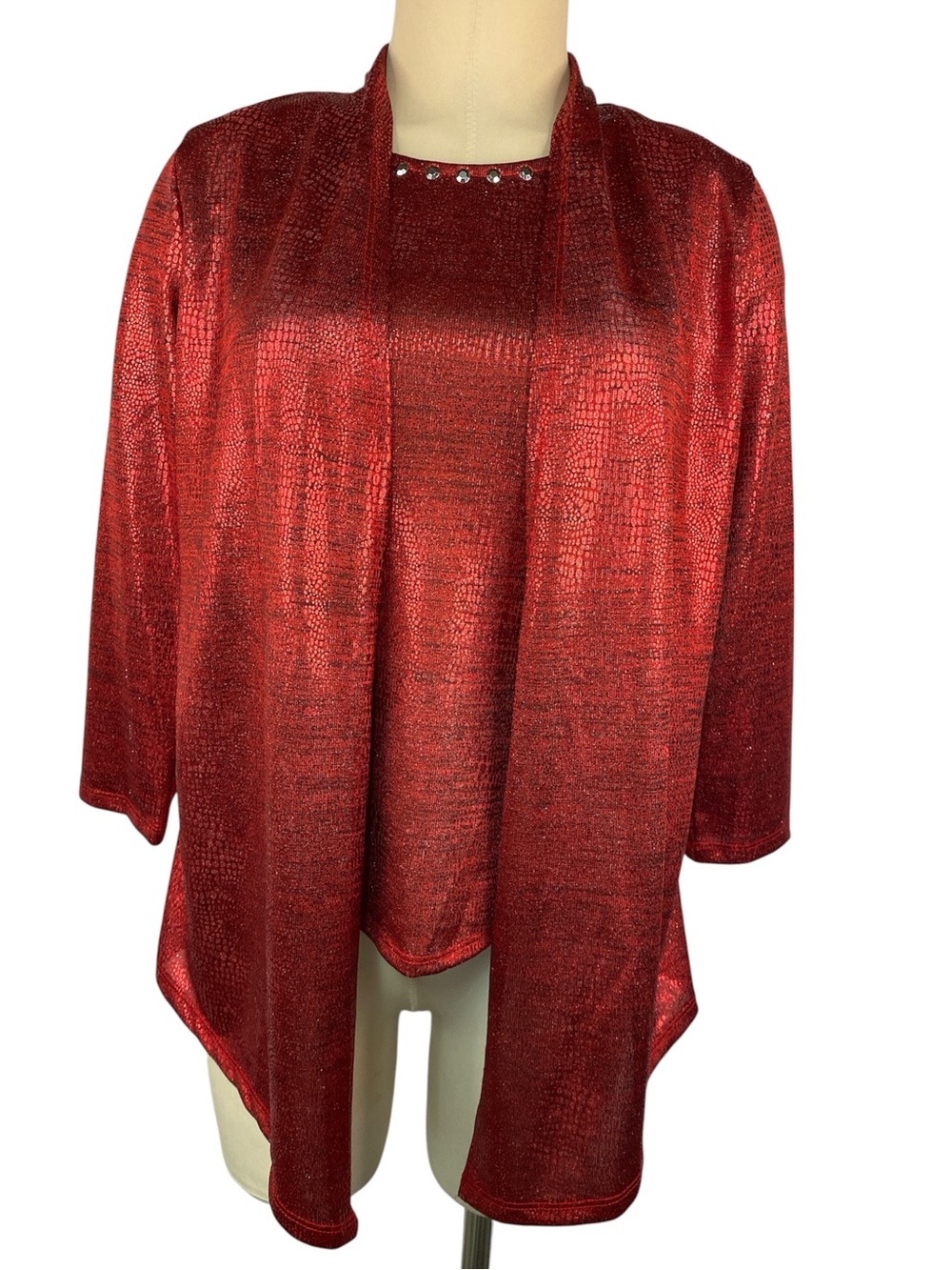 Ruby Rd Red Metallic Pullover Top with Cape Attached Women’s Small
